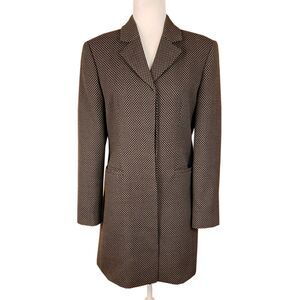 Sisley Lightweight Wool Coat 42 IT 6 US Brown Microdots Lined Pockets Italy